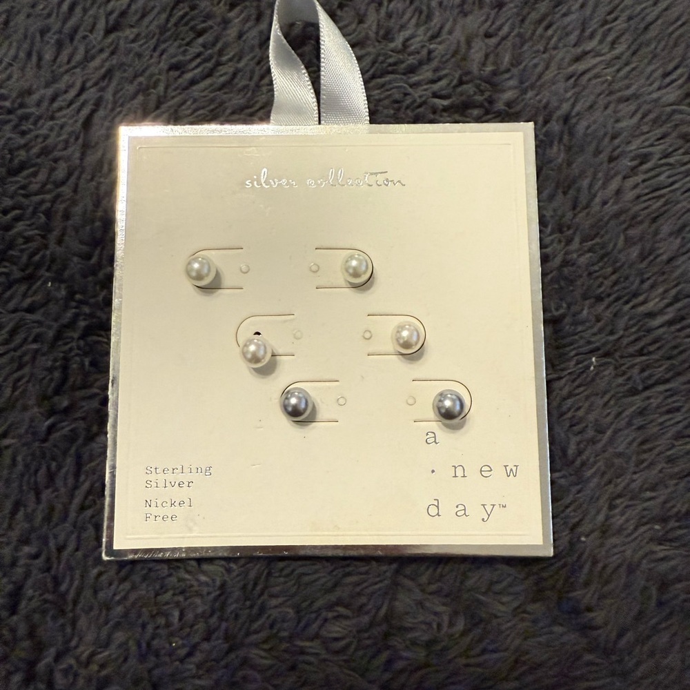 a new day Silver Collection Pearl Earrings